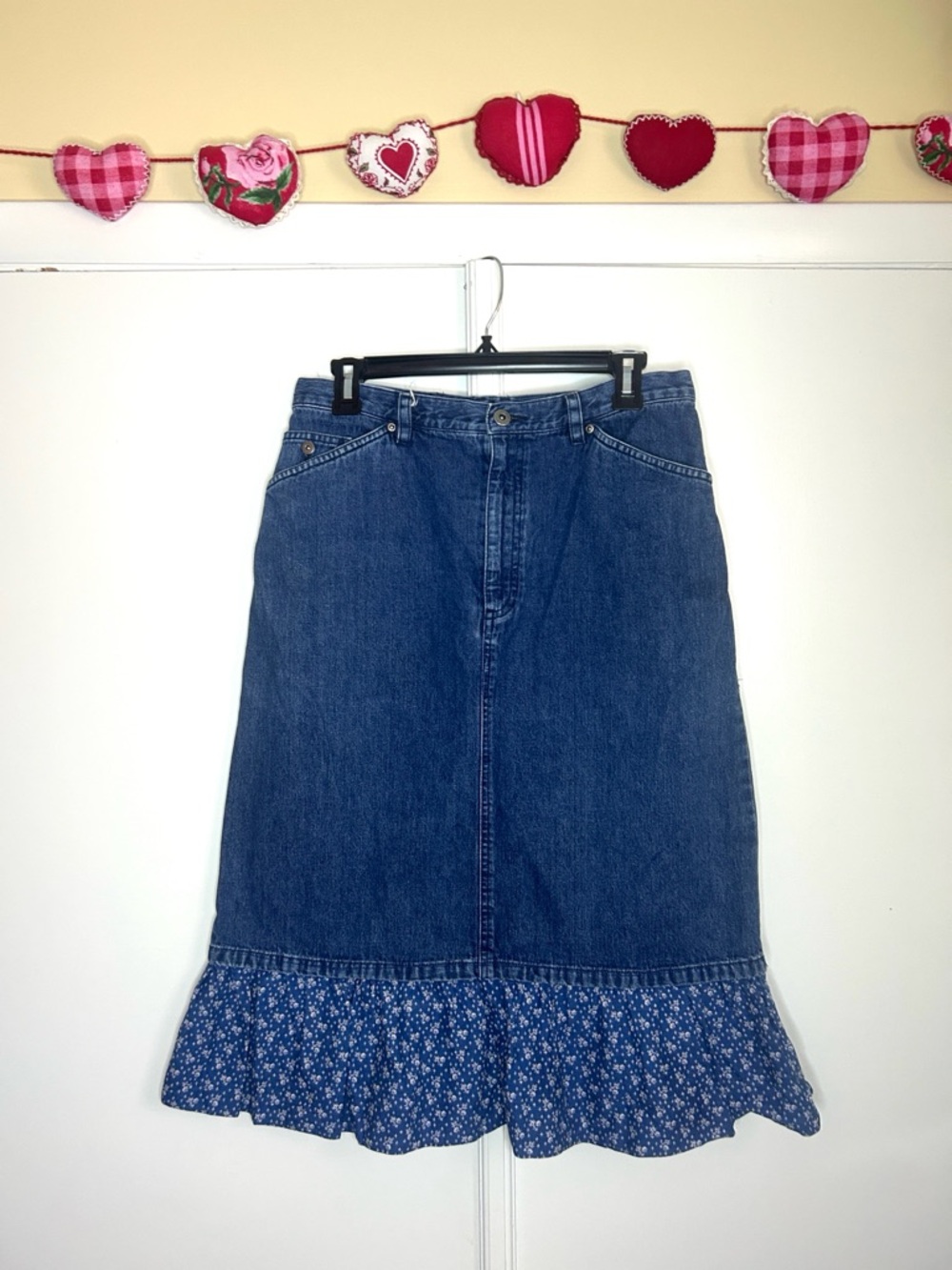 Vintage Upcycled Midi Denim Skirt
